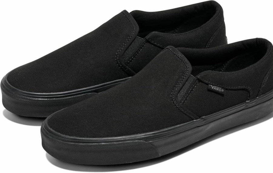 Vans Men's Asher Slip-On Canvas Sneakers - Classic Black & White Casual Shoes